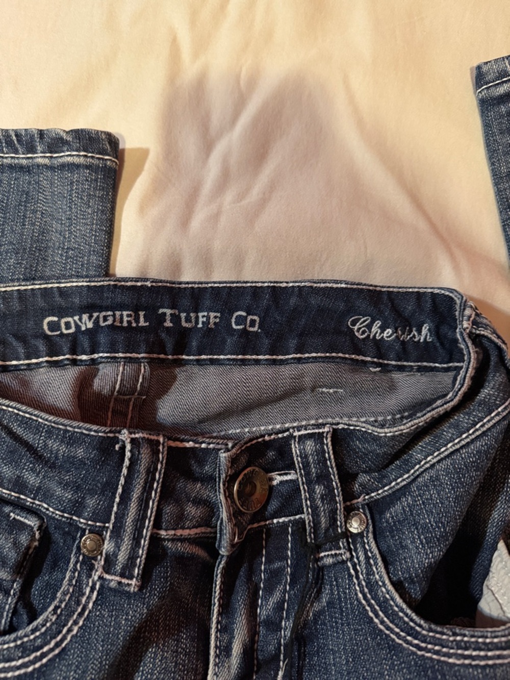 Cowgirl Tuff‎ Cherish Blue Boot Cut Jeans with Cross Embroidery - Picture 3 of 7